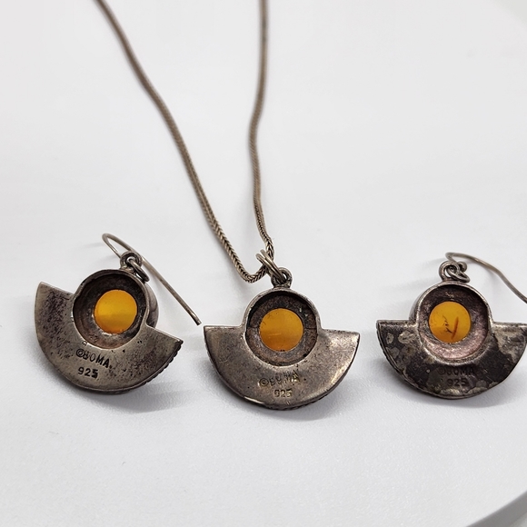 Vintage Boma 925 Sliver Amber Pendant & Earrings - Picture 2 of 14
